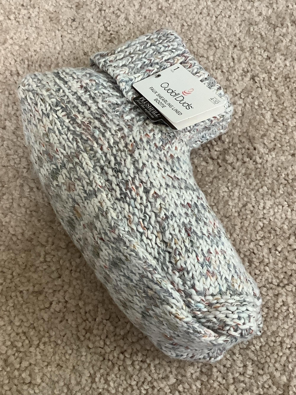 Cuddl Duds Marled Cream Multi-Color Knit Cabin Bootie Socks Faux Shearling Lined